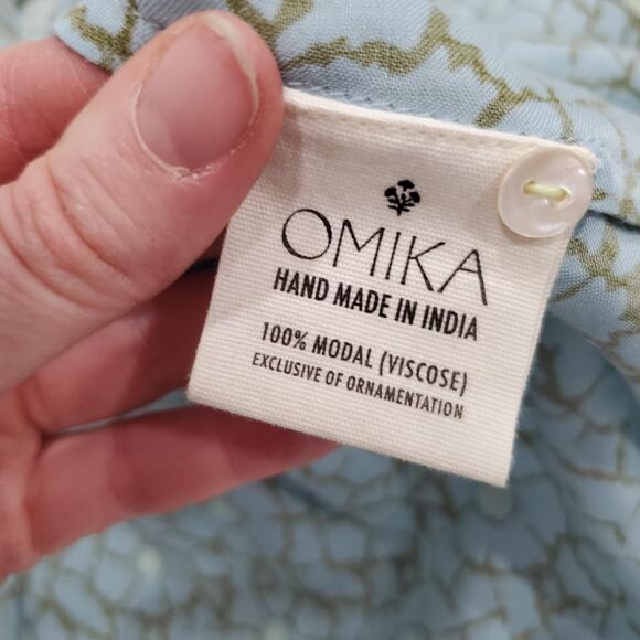 Omika Blouse Womens XS Blue Green Boho Peasant Button Front Modal Long Sleeve - Picture 7 of 9